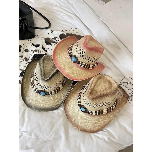 1411 Western Straw Cowboy Hat For Men And Women Beach Sun Hat Jazz Cap Outdoor main image 4